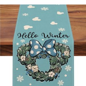 New 13x72 Table Runner Disney Minnie Mouse Hello Winter Fabric Mantel Scarf Blue